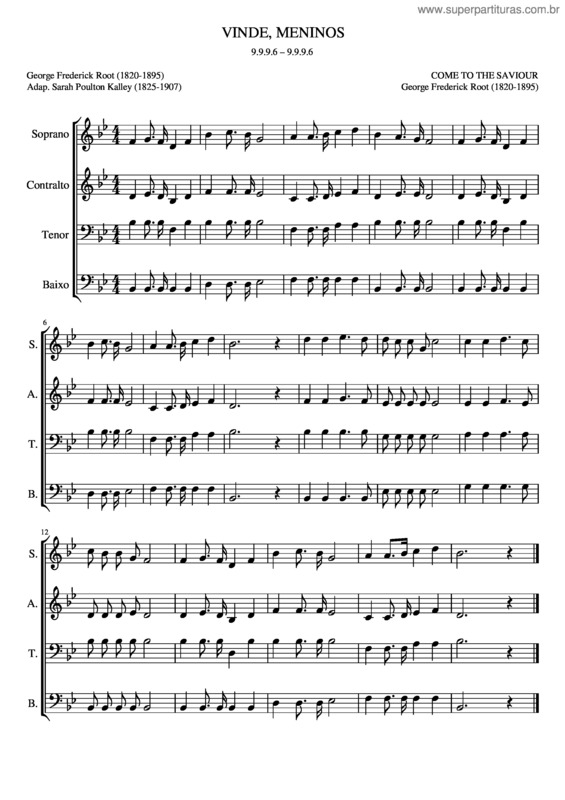 Partitura da música Vinde, Meninos [Come To The Saviour]